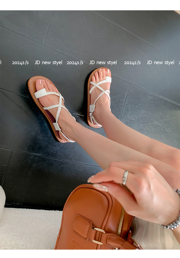 2024 Fashion Cross Strap Open Toe Soft Sole Roman Vacation Thick Sole Sandals for Women Genuine Leather - Image 3