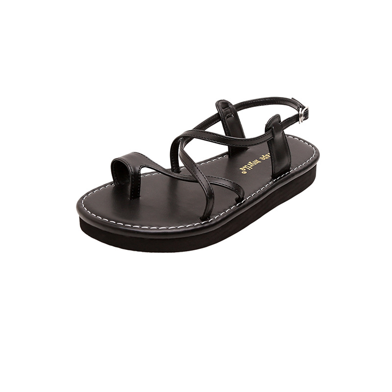 2024 Fashion Cross Strap Open Toe Soft Sole Roman Vacation Thick Sole Sandals for Women Genuine Leather - Image 5