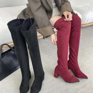 2025 New Women's Over Knee High Heel Boots Winter Pointed Toe Stretch Slim Fit Boots