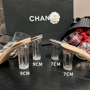 2026 Crystal Heel Slippers for Women Rhinestone Strappy Transparent Chunky Heel Sandals with Dress