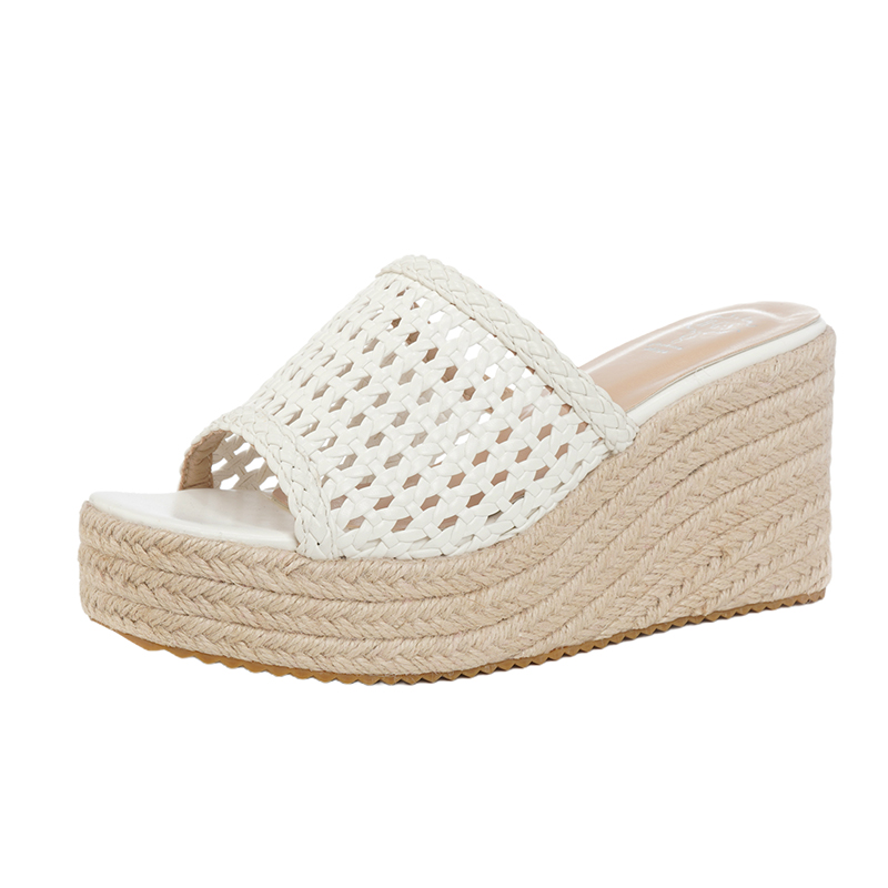 2026 Summer High Heel Platform Wedge Slippers for Women One-Strap Woven Mesh Outdoor Mule Shoes - Image 5