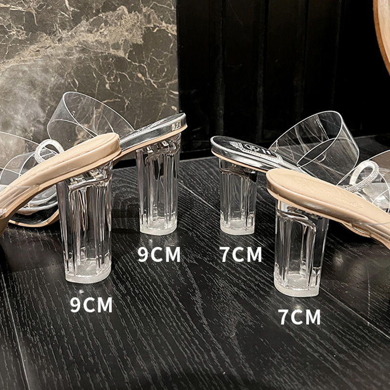 2026 Summer New Crystal High Heel Slippers Transparent Waterproof Platform Square Toe Rhinestone Women's Sandals - Image 2