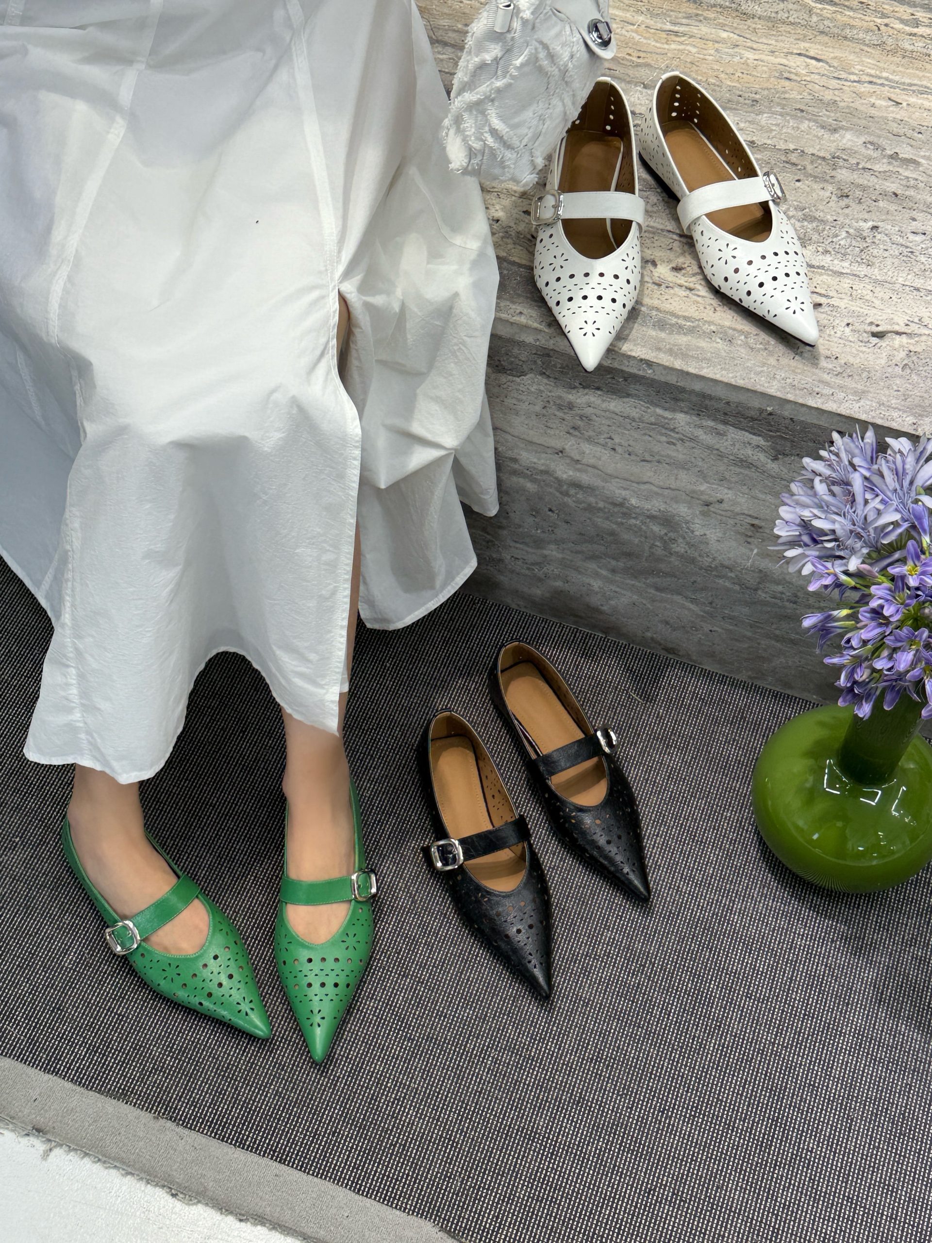 DIAIRIZ Women's Mary Jane Flats Cutout Pointed Toe Breathable Soft Sole Casual Shoes