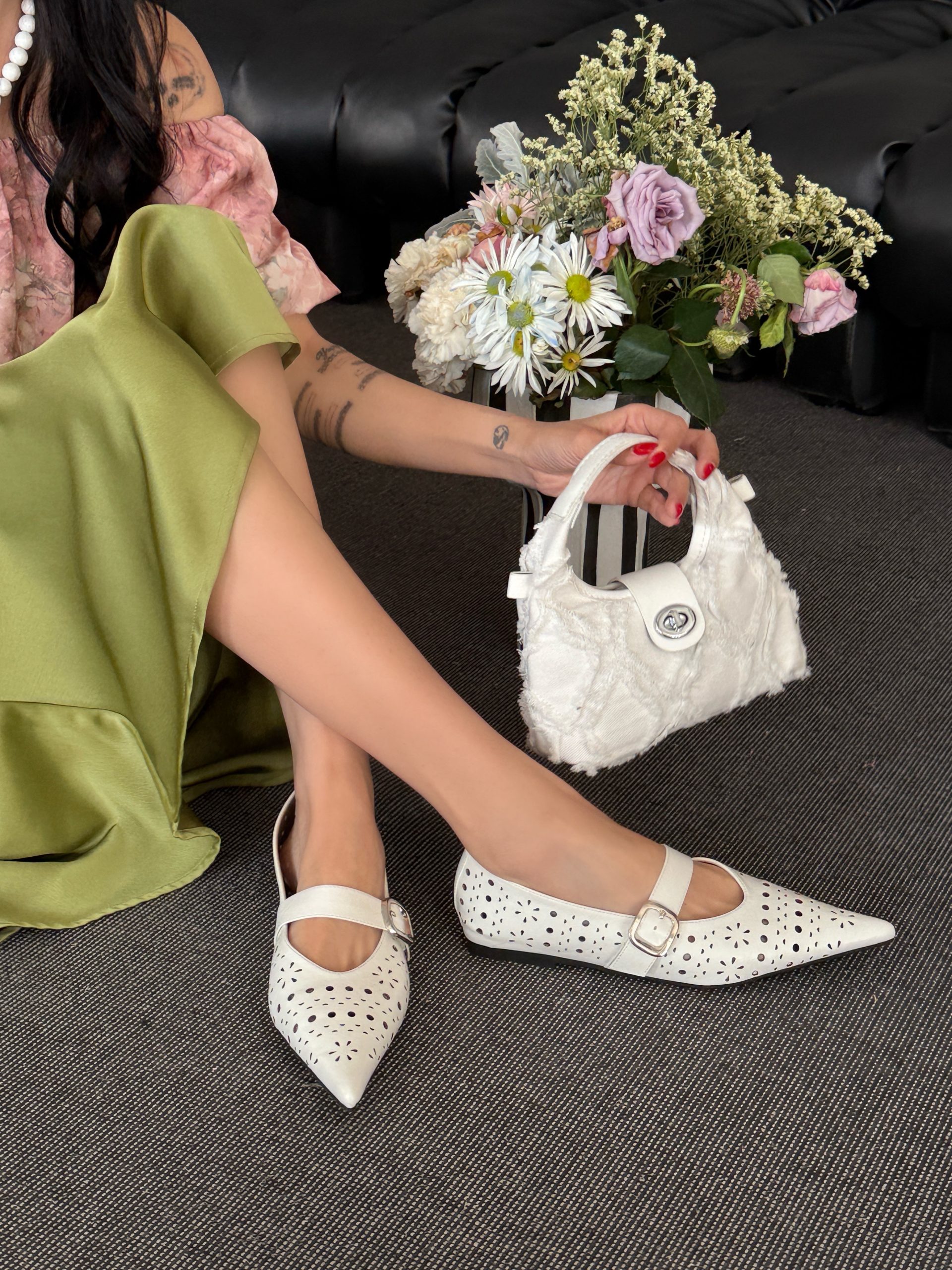 DIAIRIZ Women's Mary Jane Flats Cutout Pointed Toe Breathable Soft Sole Casual Shoes - Image 2