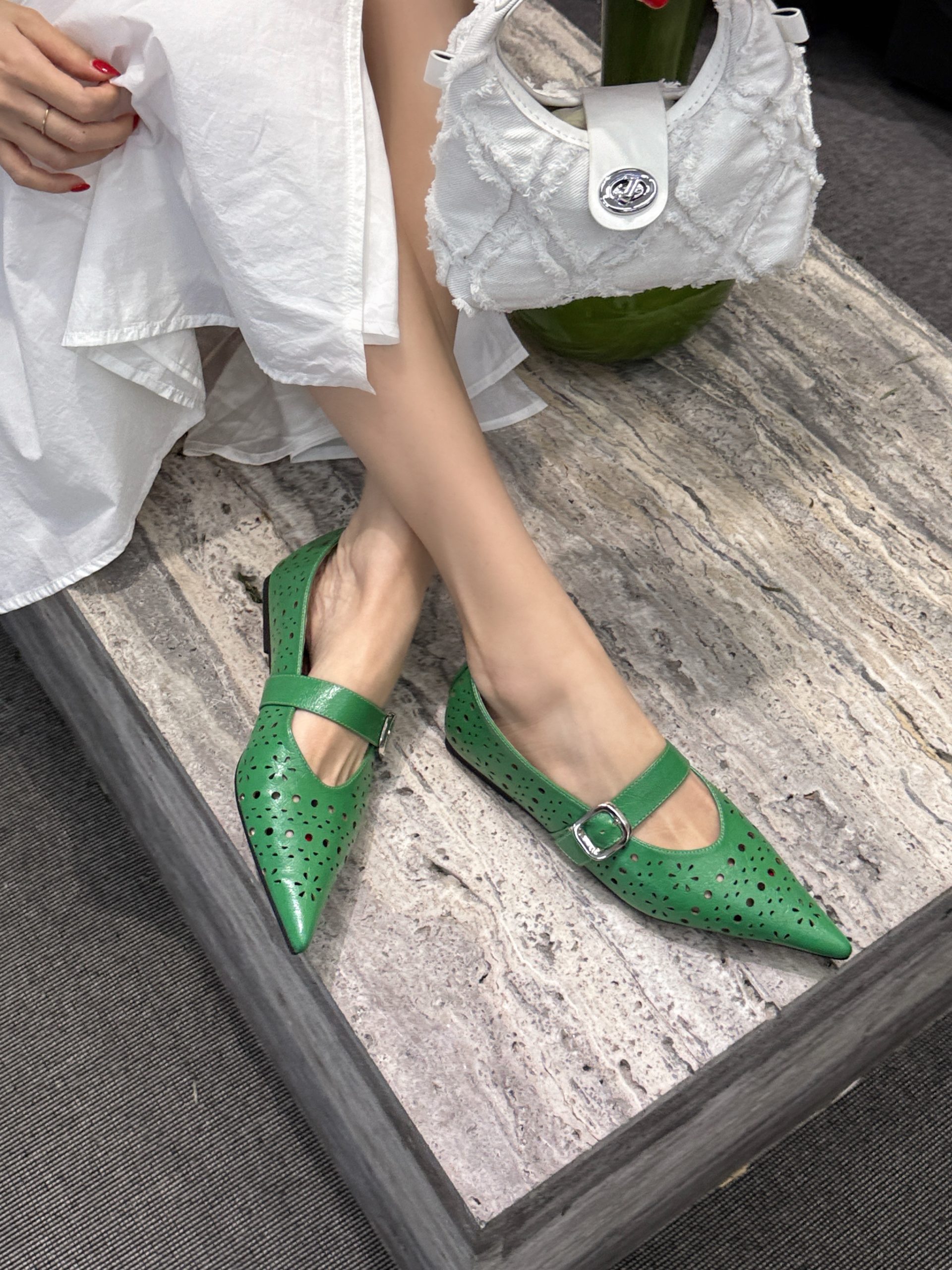 DIAIRIZ Women's Mary Jane Flats Cutout Pointed Toe Breathable Soft Sole Casual Shoes - Image 4