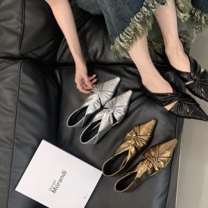 DIAIRIZ Women's Pointed Toe Pleated Hollow Out Wedge Heel Slip-On Shoes - Light Luxury Office Comfortable Low Heel