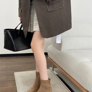 Korean Style Winter New Pointed Toe High Heel Stretch Boots Women's Suede Ankle Boots