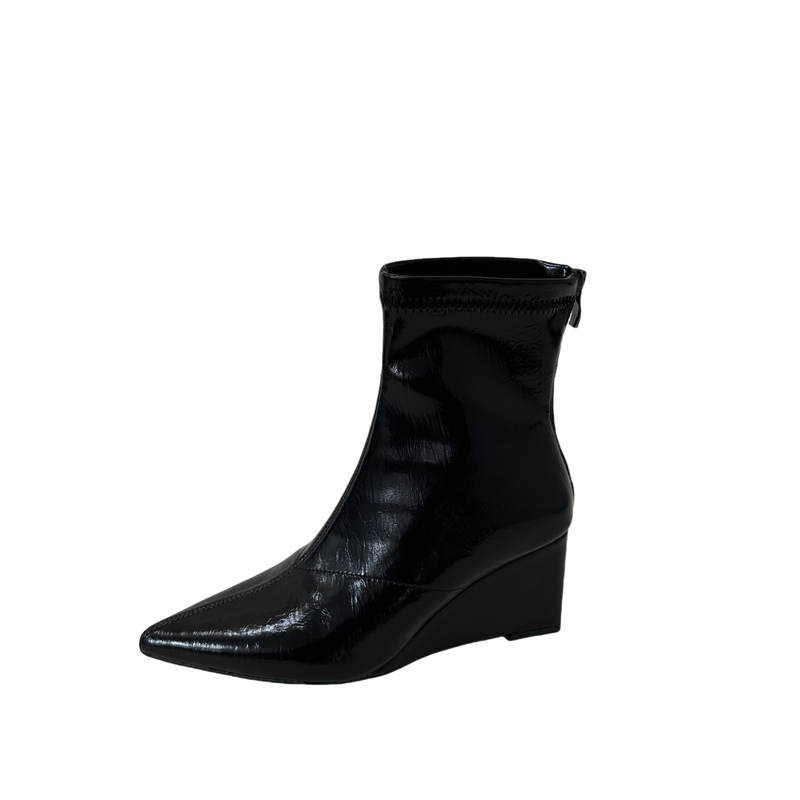 Pointed Toe Wedge Ankle Boots 2025 Winter European American Style New Wedge Short Boots Elegant Slim Fit Boots - Image 5