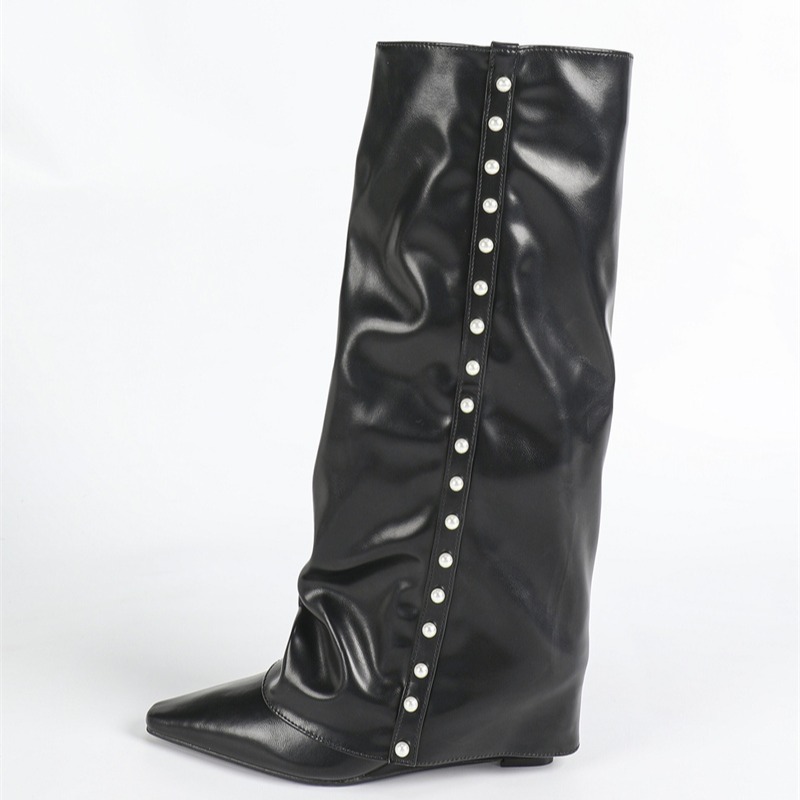 Slim Leg Look! White Tube Boots 2026 New Style Plus Size Pointed Toe Wedge High Top Over Knee Boots for Women - Image 5